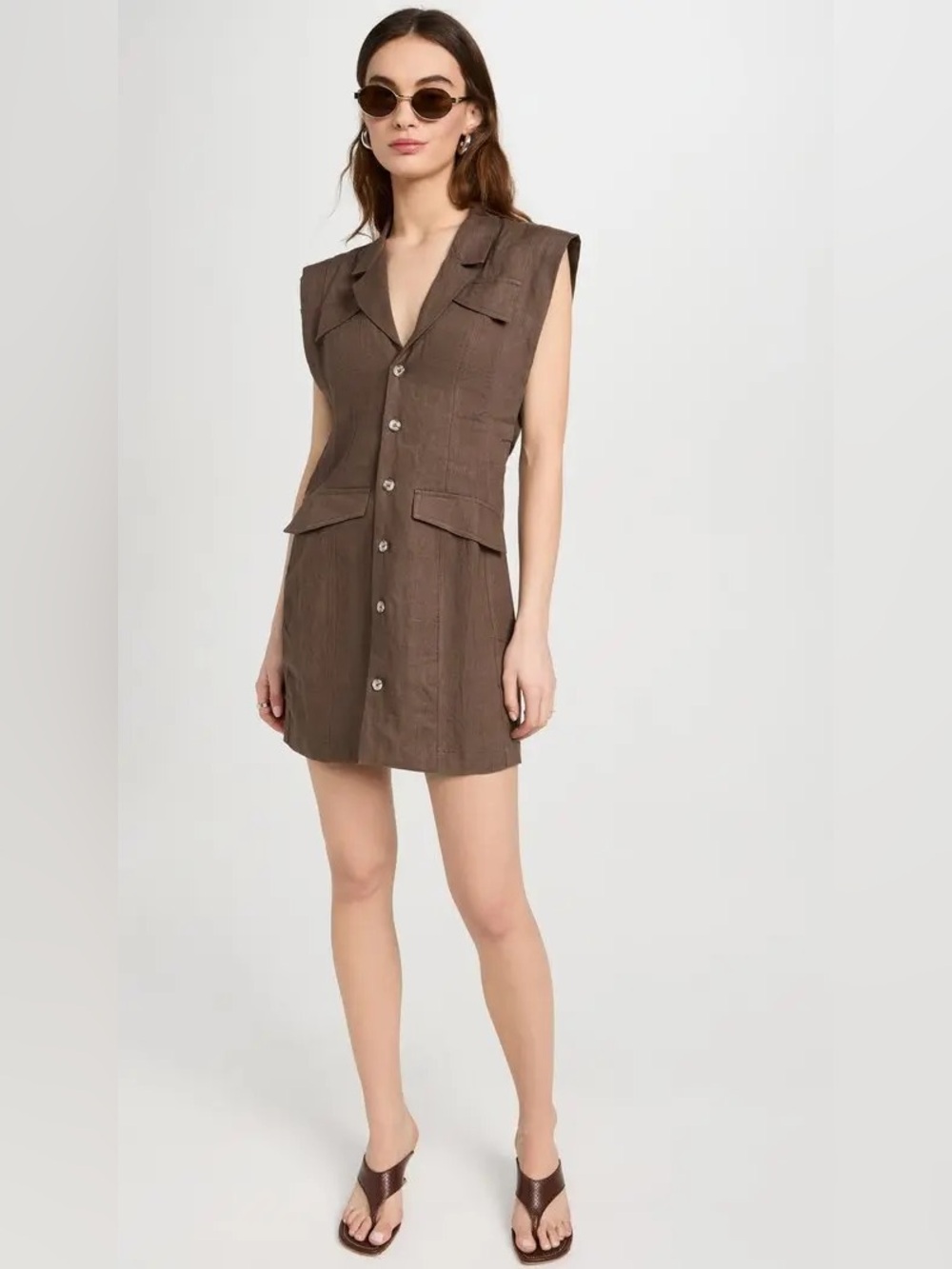 Hevron Becca Croc Embossed Linen Blazer Mini Dress Brown Size 0